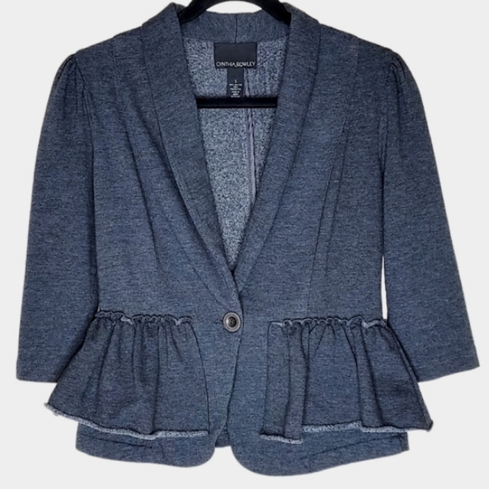 Cynthia Rowley Size Small Cropped Raw Edge 3/4 Sleeve Peplum Cardigan Jacket